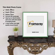 (Green With White Mount, 20x20" Pic (24x24" Frame)) Square Size Thin Matt Green Picture Frame Wall Art Frames Flat Wooden Effect Poster Frame