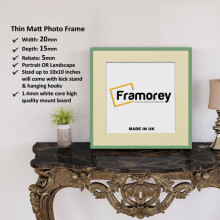 (Green With Ivory Mount, 4x4" Pic (6x6" Frame)) Square Size Thin Matt Green Picture Frame Wall Art Frames Flat Wooden Effect Poster Frame