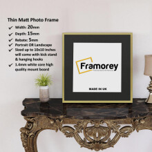 (Gold With Black Mount, 40x40CM Pic (50x50CM Frame)) Square Size Thin Matt Gold Picture Frame Wall Art Frames Flat Wooden Effect Poster Frame