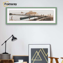 (Green With White Mount, 22x11" Pic (26x15" Frame)) Panoramic Size Thin Matt Green Picture Frame Wall Art Frames Flat Wooden Effect Poster Frame