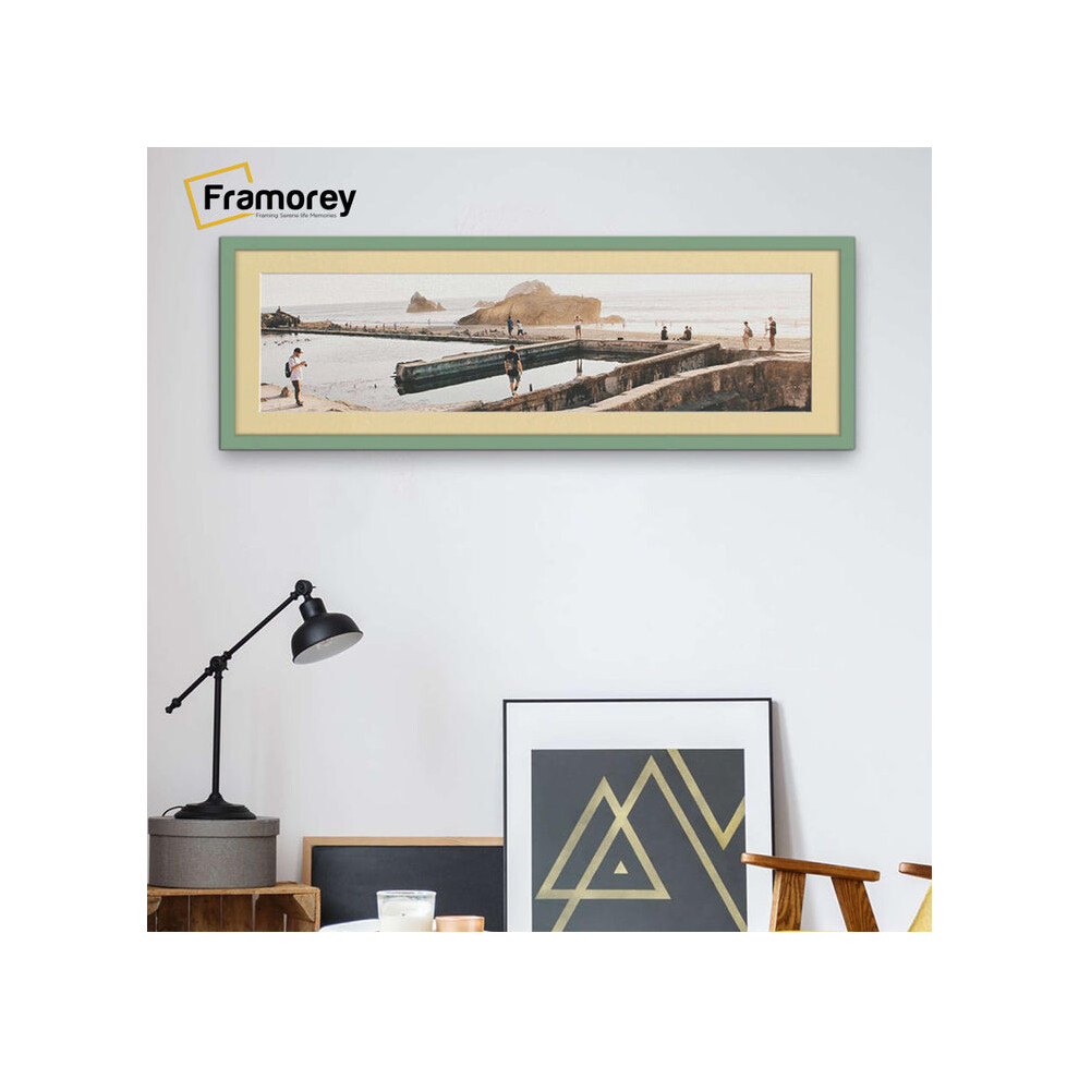 (Green With Ivory Mount, 15x5" Pic (19x9" Frame)) Panoramic Size Thin Matt Green Picture Frame Wall Art Frames Flat Wooden Effect Poster Frame-image-OPC-P8VTVHQ-NEW