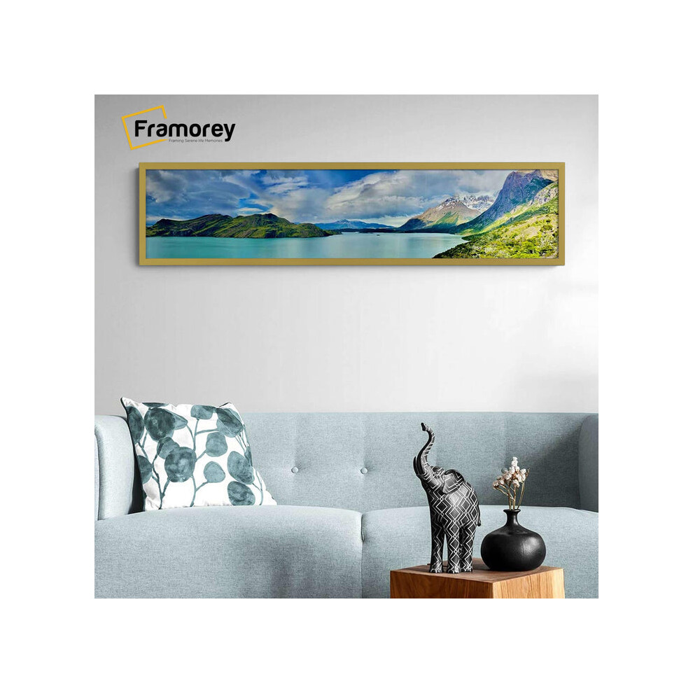 (Gold, 17x9 Inch) Panoramic Size Thin Matt Gold Picture Frame Wall Art Frames Flat Wooden Effect Poster Frame-image-OPC-P8VTTY8-NEW