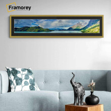 (Gold With Black Mount, 12x8" pic (16x12" Frame)) Panoramic Size Thin Matt Gold Picture Frame Wall Art Frames Flat Wooden Effect Poster Frame