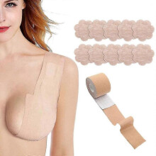 Boob Tape  And 10 Pcs Petal Backless Nipple Cover Set, Breathable Breast Lift Tape Boobytape for Breast Lift Athletic Tape with Breast Petals Disposab
