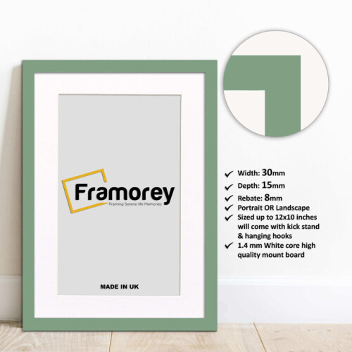 (A3 Pic (A2 Frame)) Green Picture Frame Photo Frames With White Mount Wall Art Hanging Frame Home Decor Frame