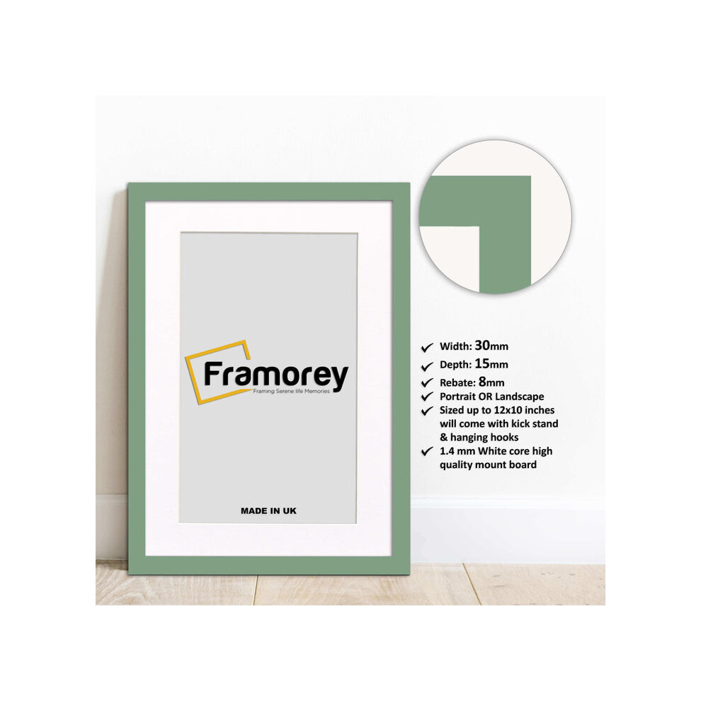 (A4 Pic (A3 Frame)) Green Picture Frame Photo Frames With White Mount Wall Art Hanging Frame Home Decor Frame
