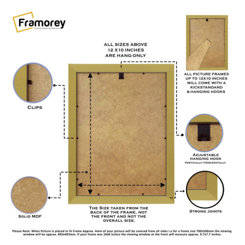 (A2 Pic (A1 Frame)) Gold Picture Frame Photo Frames With White Mount Wall Art Hanging Frame Home Decor Frame 2