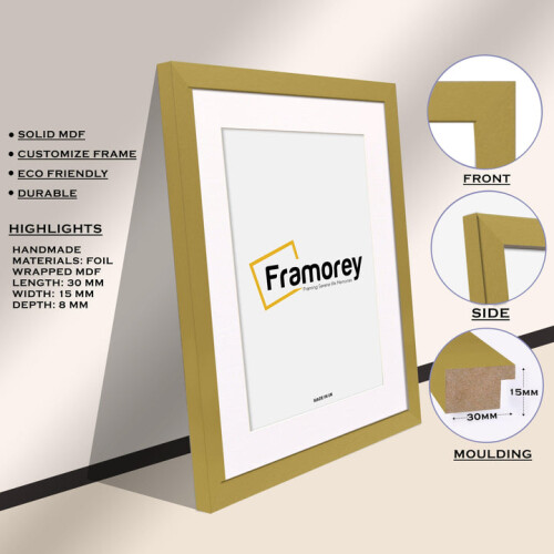 (A2 Pic (A1 Frame)) Gold Picture Frame Photo Frames With White Mount Wall Art Hanging Frame Home Decor Frame 1