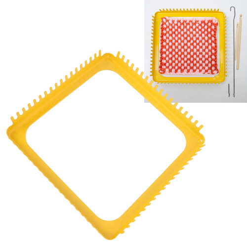 Yellow Metal Weaving Loom Frame with 18 Teeth for Multi-Yarn Projects