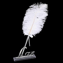 Wedding Reception White Ostrich Feather Quill Guest Book Signing Pen with Golden Love Pen Stand Holder