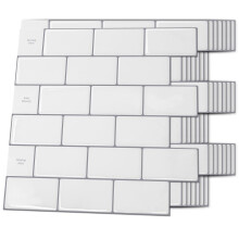 Art3d Backsplash Tile for Kitchen Peel and Stick 10-Sheet Stick on Subway Tiles for Kitchem Bathroom Back Splashes 12""x12"" Warm White with Gray