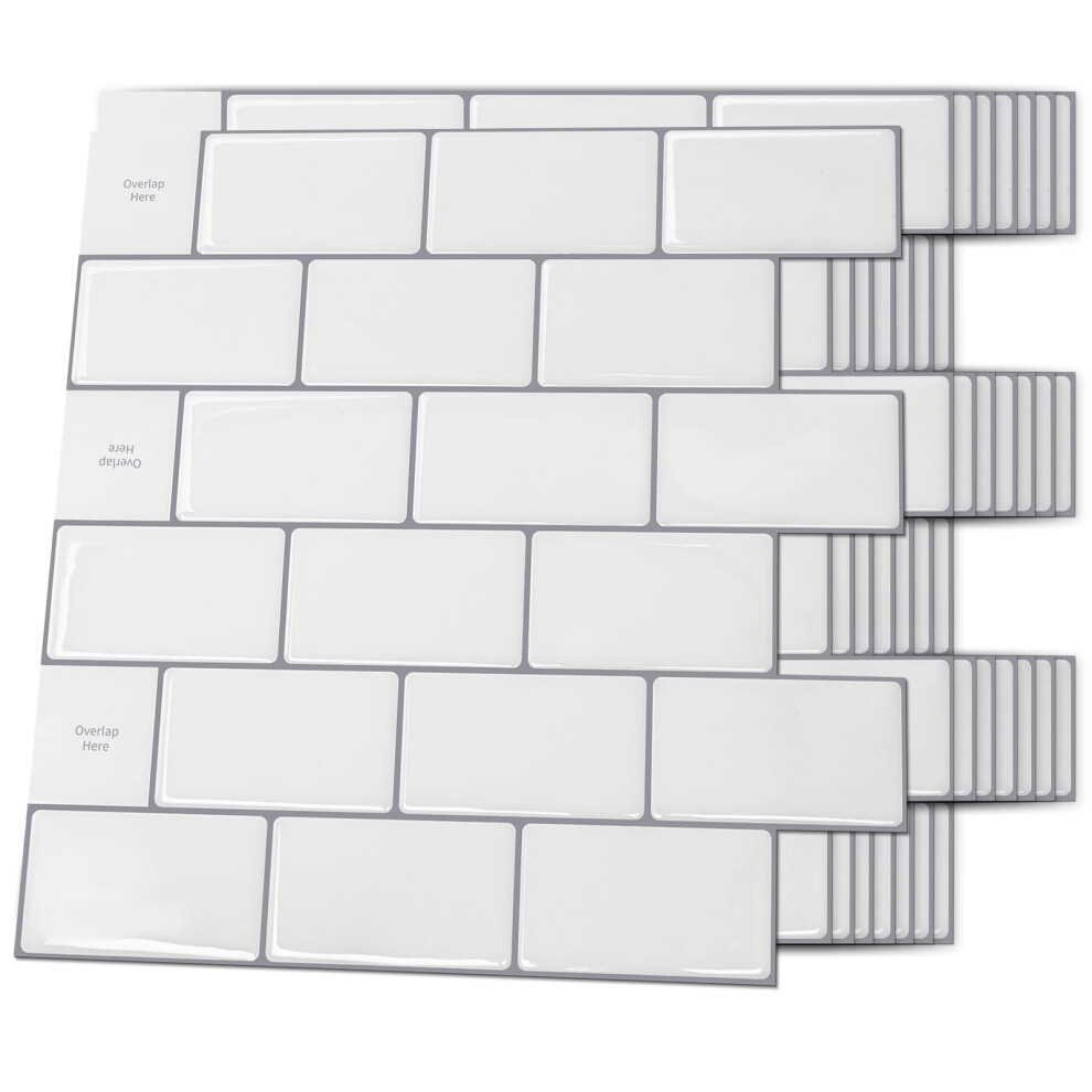 Art3d White/Gray Backsplash Tile For Kitchen Peel And Stick 10-Sheet Stick On Subway Tiles For Kitchem Bathroom Back Splashes 12""X12"" Warm With