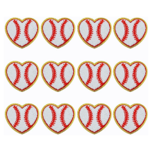 12 stuks honkbalhartpatch met gouden randen, strijkapplicaties voor doe-het-zelf decoratieve kleding