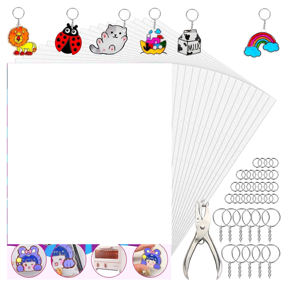 Vellen, 50 Stuks Krimpfolie, 100 Stuks Sleutelhangers En 100 Open Ringen Voor Kinderknutselmarkers, Sleutelhangers-image