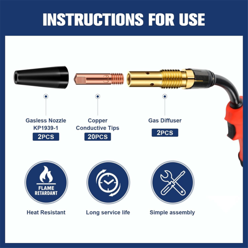 Flux Core Airless Nozzle Kit Lasser Contact Tip Gas Diffuser voor Laspistool B 1