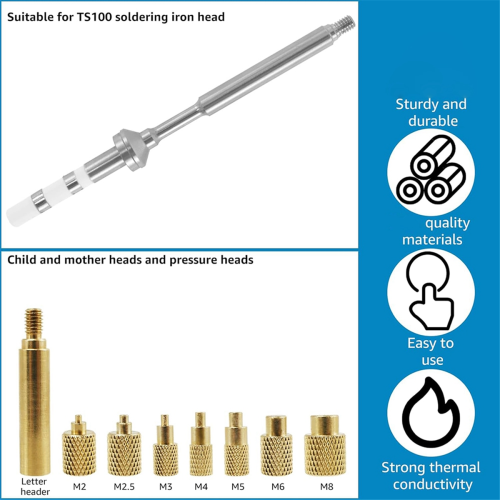 Heat Set Insert Tool M2/M3//M5/M6/M7/M8 Tip Kit TS100 Messing Soldeerbout 1