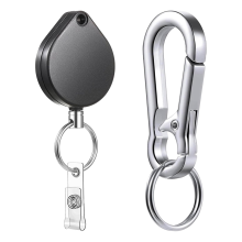 Intrekbare sleutelhanger badgehouder, zware haspel, sterke behuizing, metalen spiraalvormige stalen draad, karabijnhaak