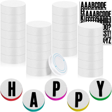 3 inch schuimcirkels voor knutselwerkjes, 30 stuks witte piepschuimschijven met letterstickers en ophangdraad voor het maken van armbanden
