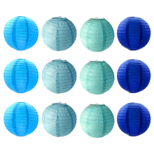 Blauwe papieren lantaarns, Chinese ronde hangende decoratieve lantaarns, verlichting voor huisdecoratie, feesten en bruiloften, 12 stuks