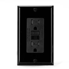 GFCI-stopcontact 15 Amp, zelftest GFI-stopcontact, sabotagebestendige contactdoos met wandplaat, zwart