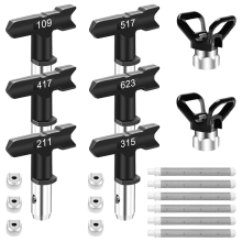 Airless verfspuitset, 6 dubbelzijdige verfspuitmonden, spuitpistoolfilters en 2 spuitmondbeschermers