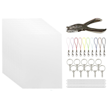 Kit met 146 krimpfolies, sleutelhangerset met krimpfolie met 25 stuks, 121 stuks open ijzeren ring en perforator