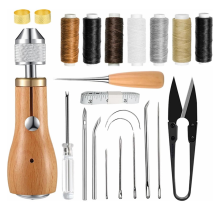 Set van 23 stuks naaikegels, handreparatie met rechte, gebogen naald en schroevendraaierrol, gewaxte draad voor doe-het-zelf-knutselwerkjes