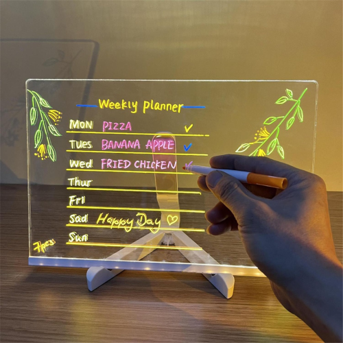 Acryl whiteboard met LED-licht, geschikt als memobord, gloeiend 2