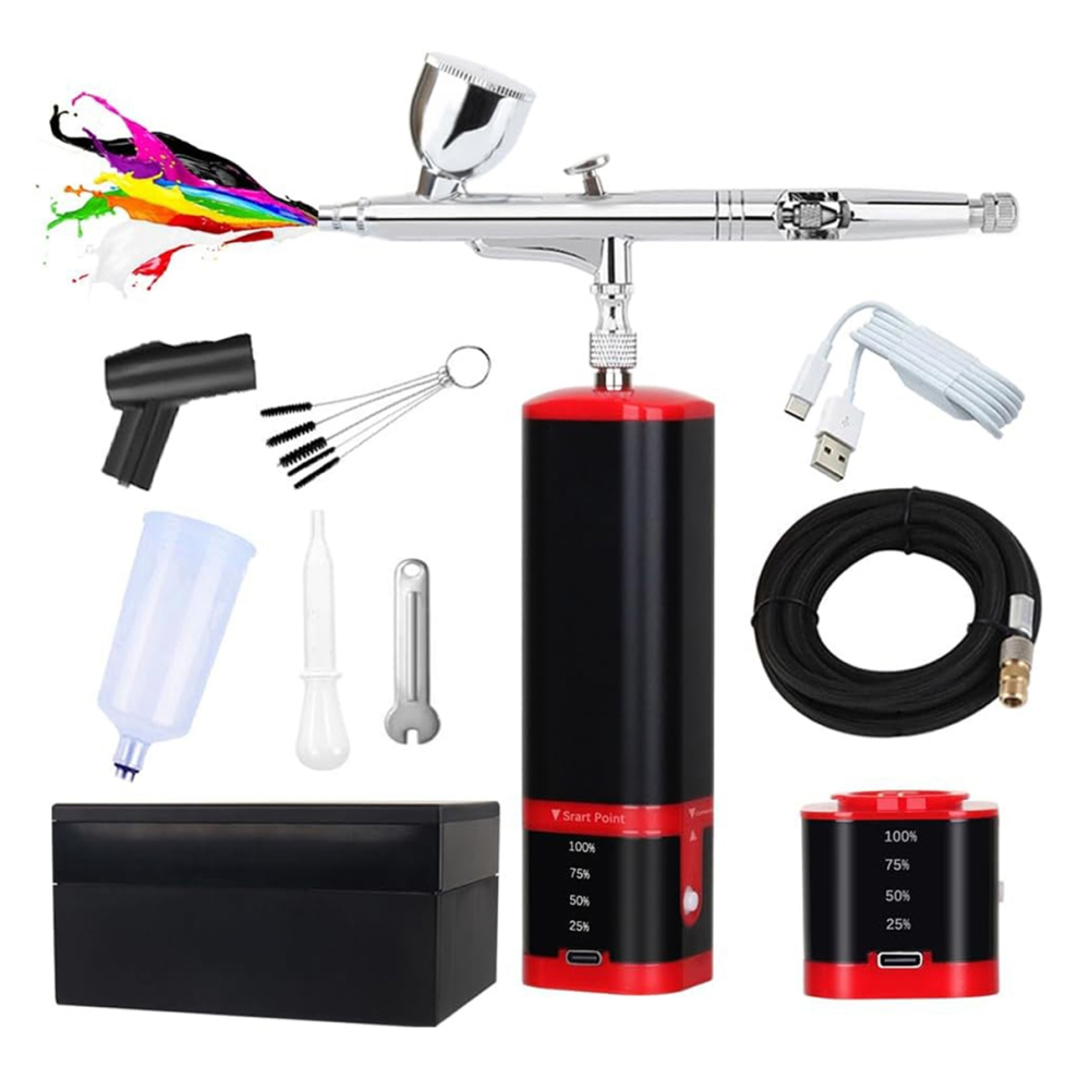 Dual Action Extra Batterij Airbrush Kit met Compressor Vervangbare Draadloze Airbrush Set voor Manicure, Schilderen