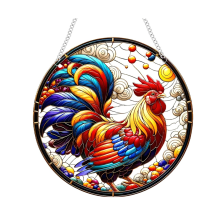 Rooster Acryl Raamdecoratie, 7,87 Inch Zonvanger Glas-in-lood Panelen voor Thuis Tuin Ornament