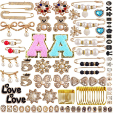 Brochespelden met strassparels, 96 stuks, broches en voor vrouwen, gouden sokkenbedels, sieradenaccessoires