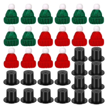 32 stuks poppenminimutsen, inclusief 16 gebreide kerstmannen en een zwarte plastic kerstmuts als miniatuurtop