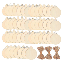 120 stuks houten schijfjes van 3,5 inch, houten doe-het-zelf kerstversieringen, onafgewerkte voorgeboorde cirkels voor knutselwerkjes en middelpunten