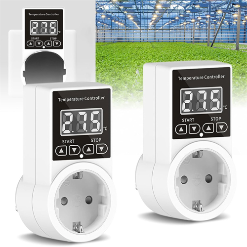 2-pack thermostaataansluiting met sensor, digitale temperatuurregelaaraansluiting, waterdichte schakelaar EU-stekker 1