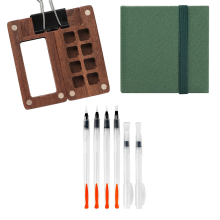 Mini aquarelverfset - draagbare reisset met houten palet, schetsboek, penselen en clips voor kunstenaars en schilders