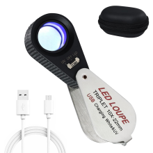10x juweliersloep met UV- en LED-verlichting, oplaadbare loep 22 mm optische glazen tripletlens sieraden
