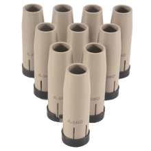 10 stuks 24KD gecoate beschermende gasmondstukken, pure antiaanbaklaag, Europese airless hoes voor MB MIG-lasbrander 250A