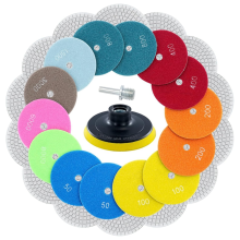 16 stuks 4 inch diamantpolijstpads voor nat polijsten met steunpad, 50-6000 korrelpads, nat/droog polijstset voor boor- en slijpmachines