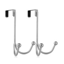 2Packs over de deur dubbele hangerhaken, metalen dubbele haken organizer voor het ophangen van jassen, hoeden, gewaden, handdoeken - Zilver