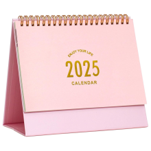 Kleine bureaukalender, staand en klapbaar - spiraalgebonden maandkalender voor thuiskantoor, roze