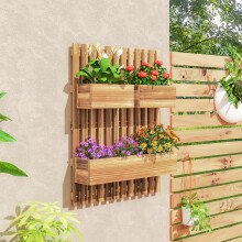 Outsunny Wall-Mounted Wooden Garden Planters with Trellis, 3 Movable Boxes, Raised Bed, 845-796V00TN