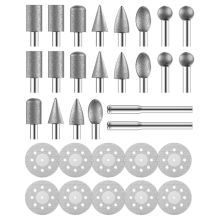 Set van 32 diamantslijpschijven en slijpbits, 10 schijven (22 mm), 3 mm doorn, 20 boren