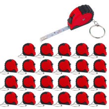 Mini-sleutelhangerset met rolmaat, 3 ft intrekbaar, 24 stuks, zakformaat met slot, rood