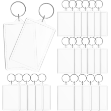 Doorzichtige rechthoekige foto sleutelhangers - Fotolijst met metalen ringen voor doe-het-zelf knutselwerkjes en tasversiering