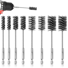 8 stuks boorborstels, roestvrijstalen draadborstelbooropzetstukken met 1/4 inch zeskantschacht, gedraaide reinigingsgereedschappen
