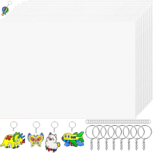 144-delige printbare ShrinkyDink Sheets-set - met 14 vellen, 30 sleutelhangers en 100 ringen voor DIY-handafdrukkunst voor kinderen