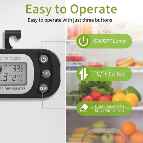 Digitale koelkastthermometer 2-pack, koelkast met groot LCD-scherm en magnetische achterkant 1