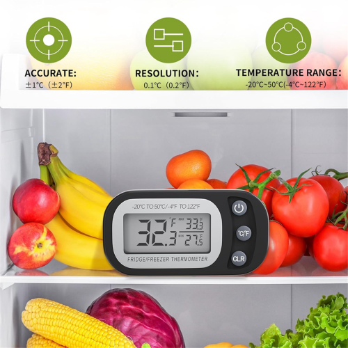 Digitale koelkastthermometer 2-pack, koelkast met groot LCD-scherm en magnetische achterkant 2