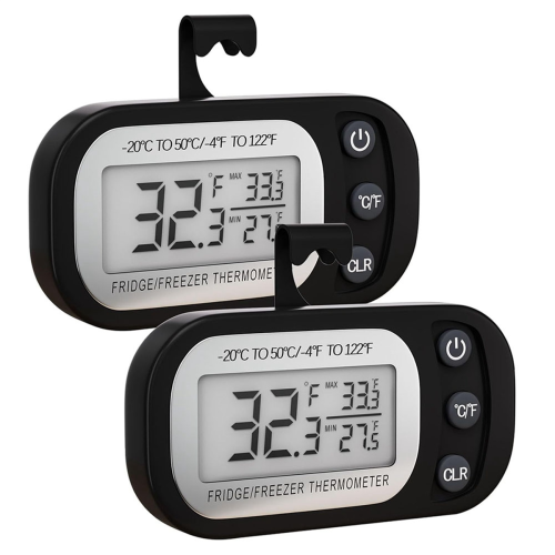 Digitale koelkastthermometer 2-pack, koelkast met groot LCD-scherm en magnetische achterkant