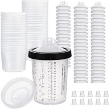 Verfbeker voor HVLP en LVLP, 800 ml set met 50 bekers, dekselsysteem, 1 harde borgring, 20 stoppen